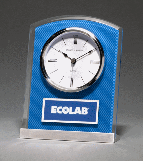 Glass Clock with Blue Carbon Fiber Design 