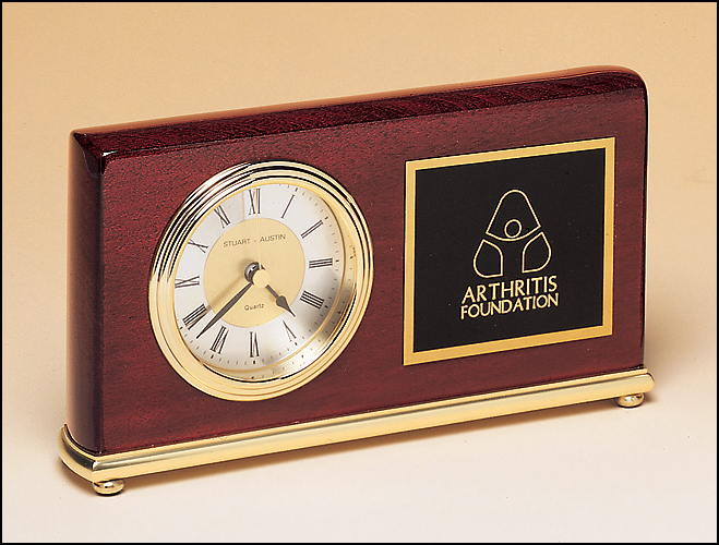 Rosewood Piano Finish Desk Clock on a Brass Base